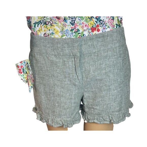LOFT Womens 4' Linen Blend Ruffle Trim Shorts Size 2 Sage Green Sloanie - Picture 2 of 9